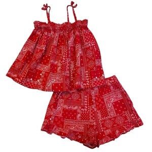 Carters Bandana Print Spaghetti Strap Flared Top & Cotton Elastic Waist Shorts